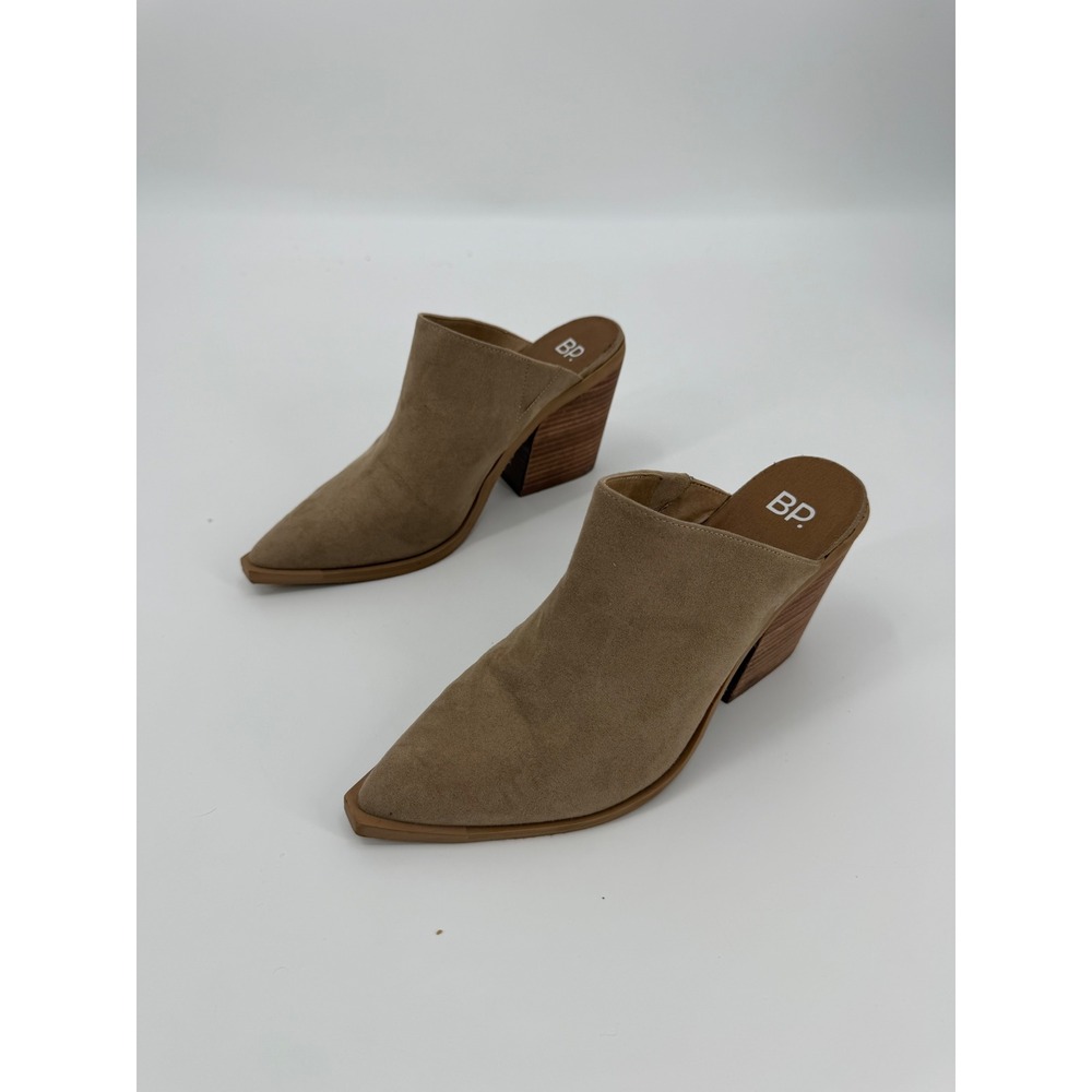 BP Hailey-Fab Tan Taupe Pointed Toe Block Heel Mules Womens 7M BPHAILEY-FAB